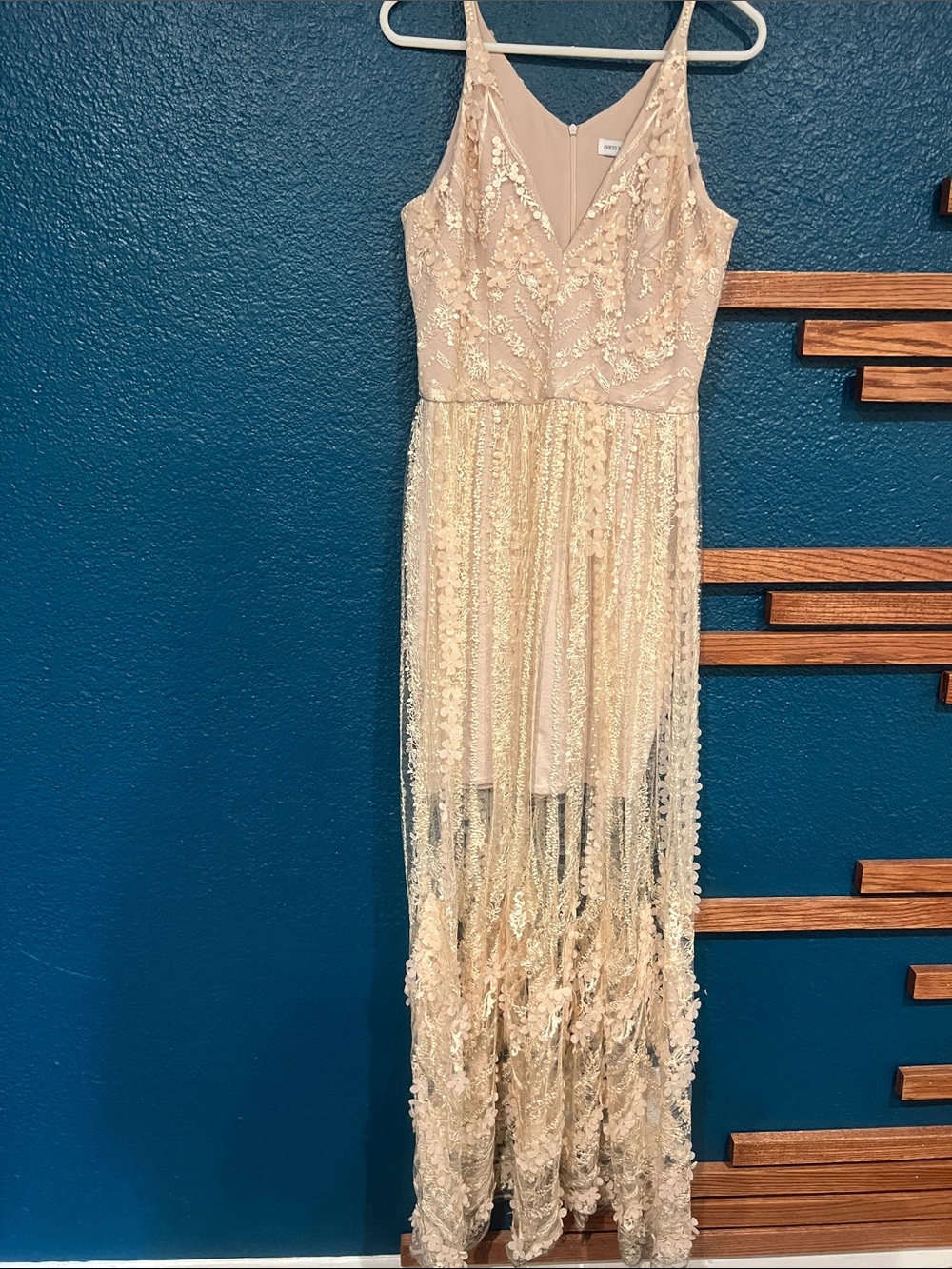 Dress the Population Champagne Beaded Maxi Dress